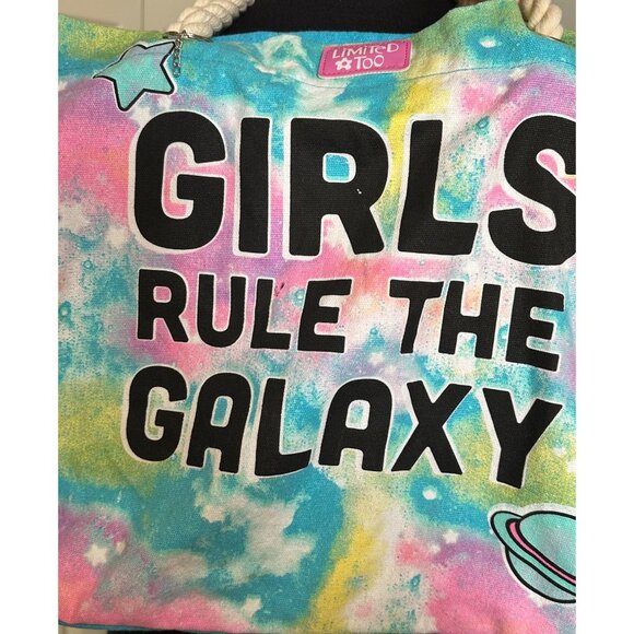 Limited Too "Girls Rule The Galaxy" Tie Dye Tote Bag 100% Cotton 14" Height - Picture 15 of 16